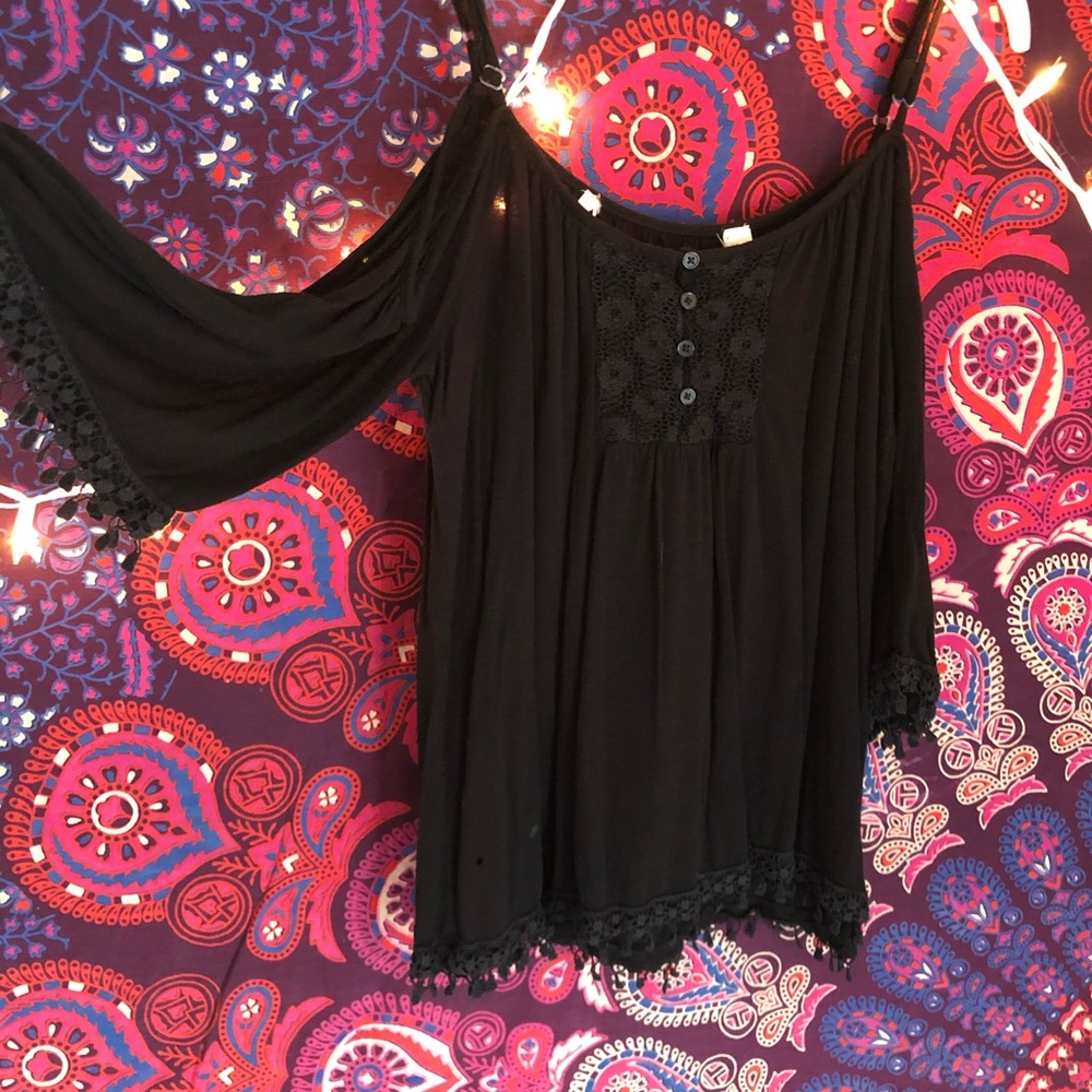 black boho cold shoulder top
